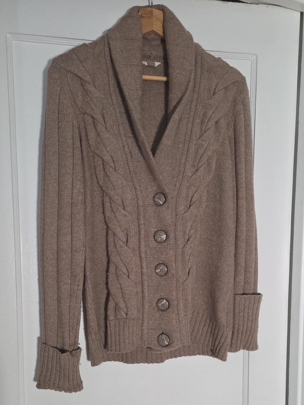Fossil Taupe Shawl Collar Cable Knit Vintage Cardigan